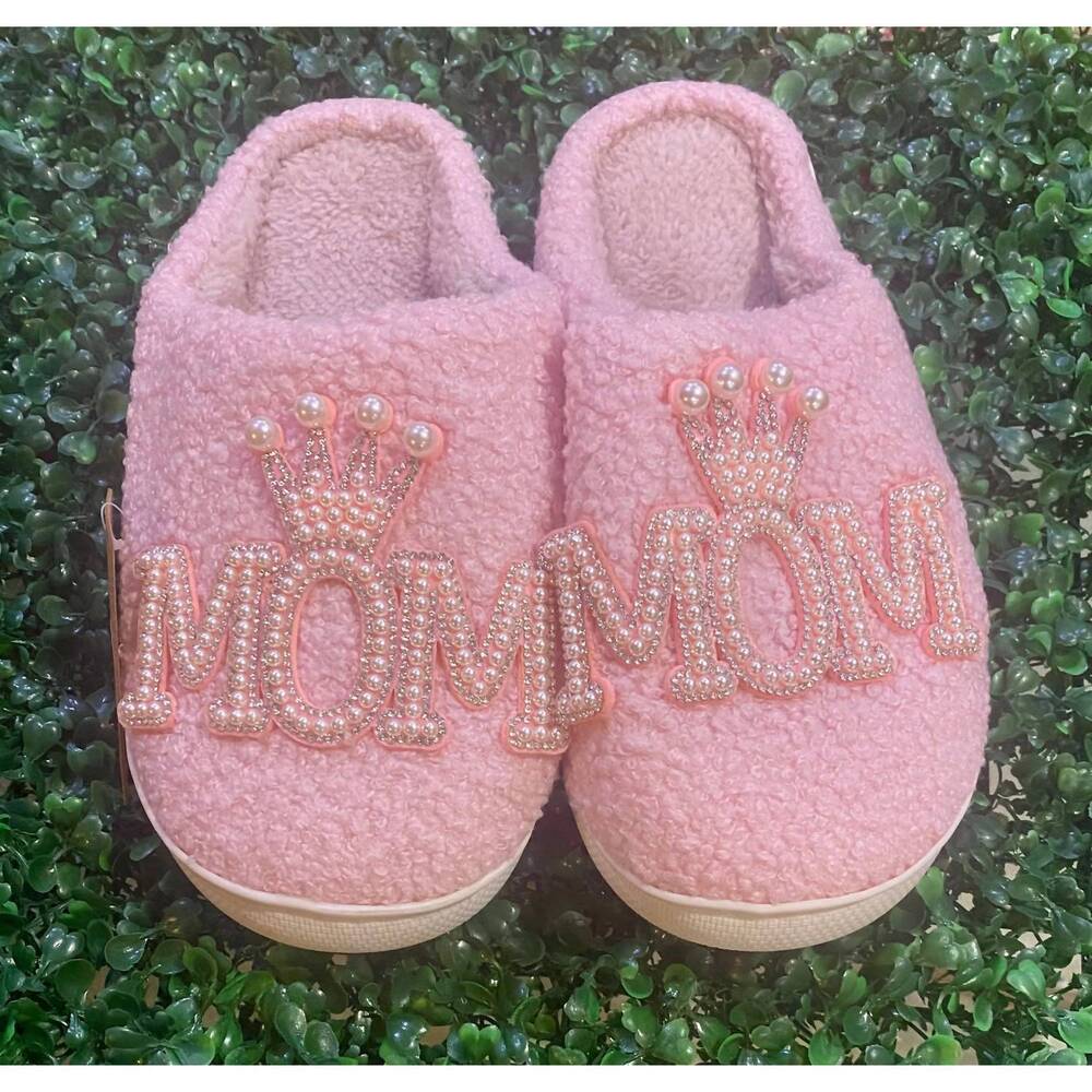 NEW FASHION CITY women's crown mom fuzzy slippers in pink